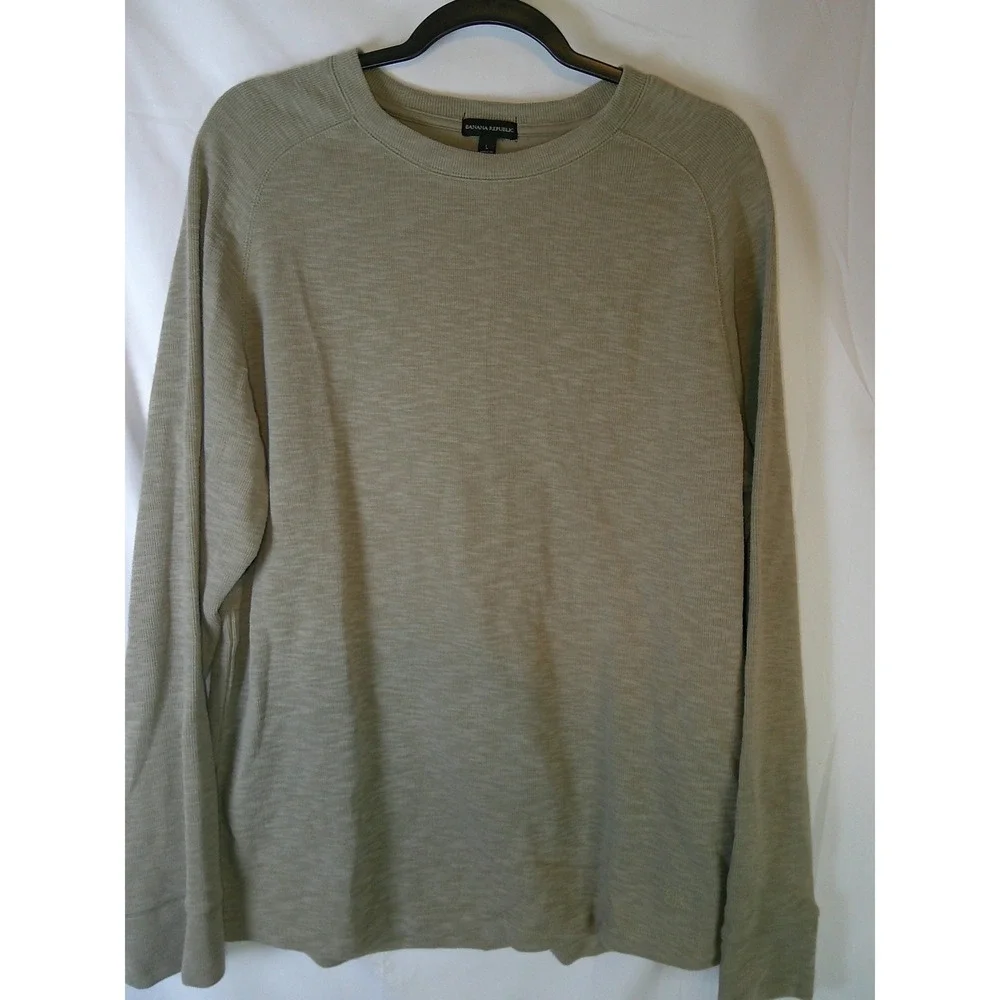 Banana Republic Mens‎ Large Beige Slub Knit Long Sleeve Crewneck